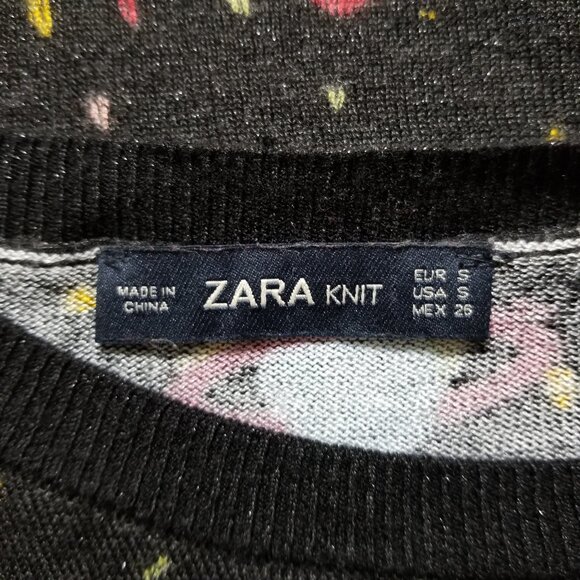 Zara top Small black galaxy space planets universe Saturn metallic knit - Picture 9 of 10